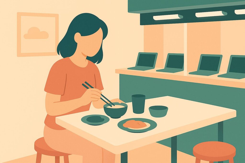 カプセルホテルで食事のイメージ画